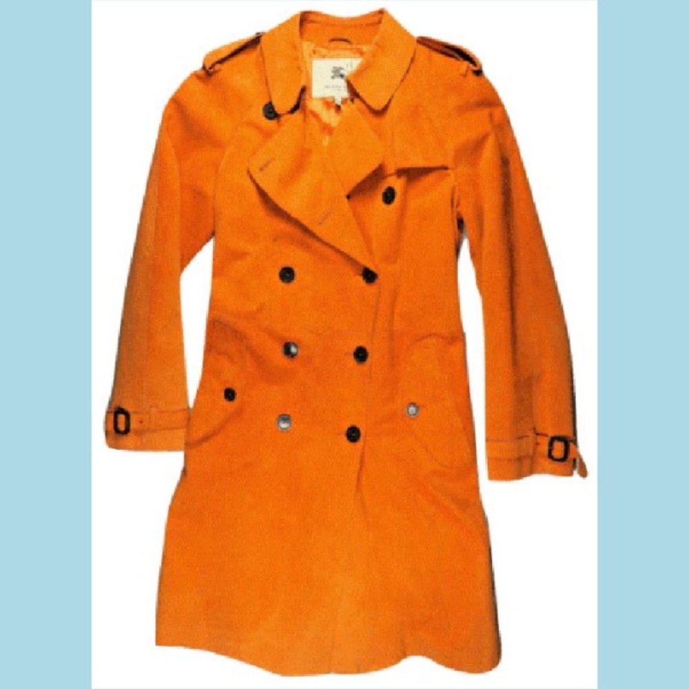 Burberry London Leather Trench Coat 10 Military Tangerine Orange Pigskin Runway